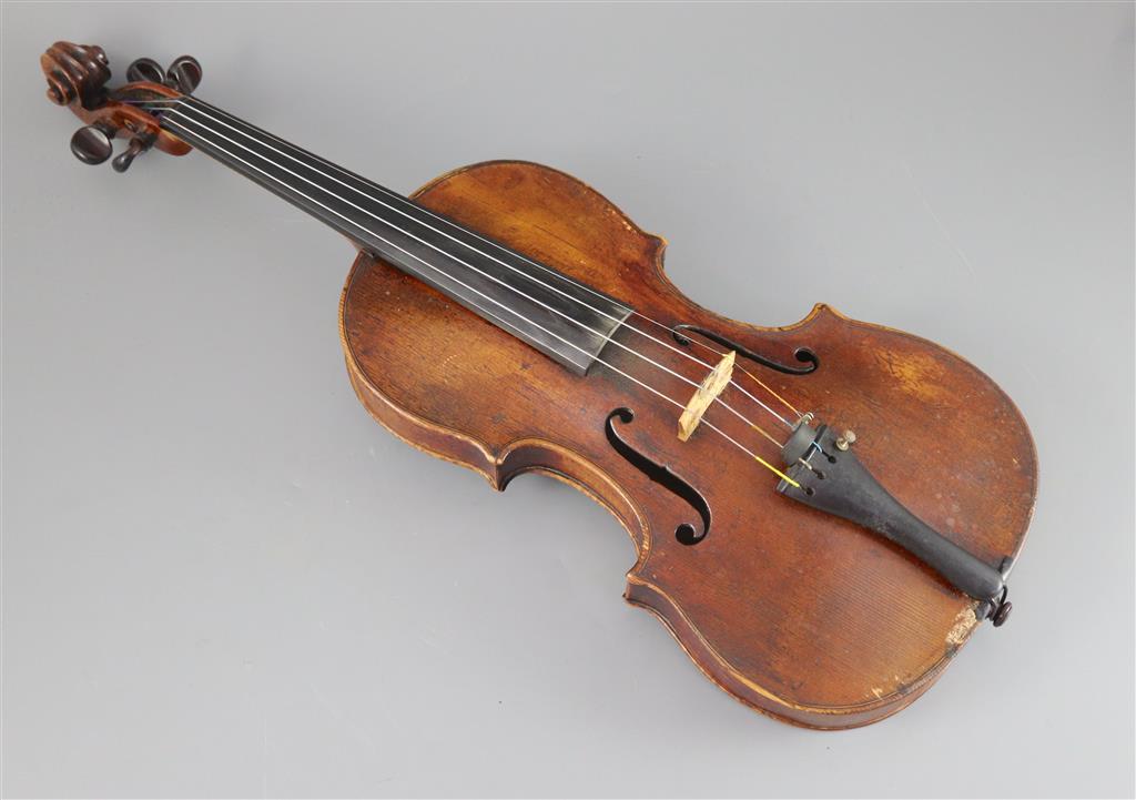 An 18th/19th century violin, labelled Thomas Balestrieri Cremonensis Fecit Mantua Anno 1761, possibly a contemporary copy by Klotz, M